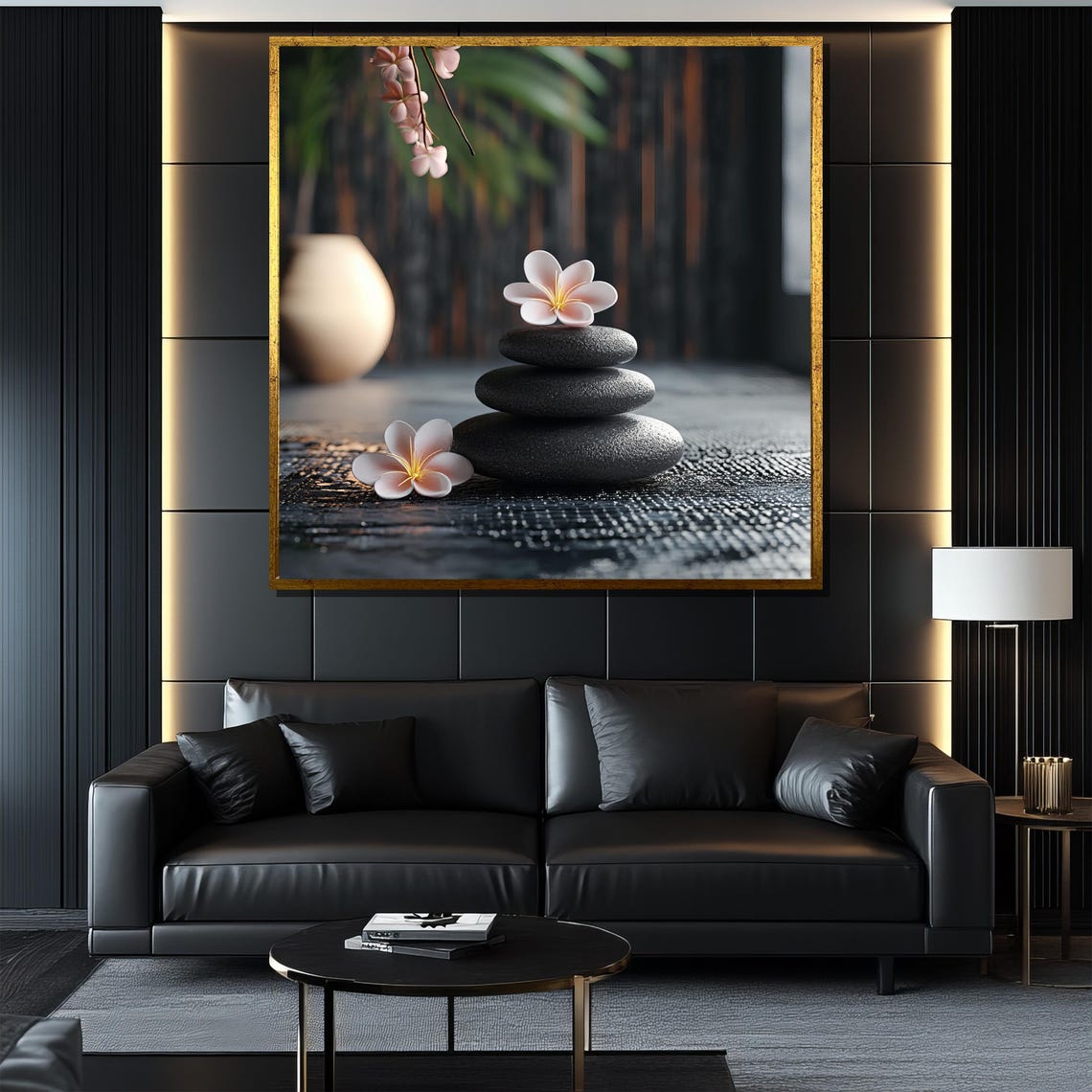 Zen Stacked Black Stones With Plumeria Spa Calm Decor Poster - Image 4