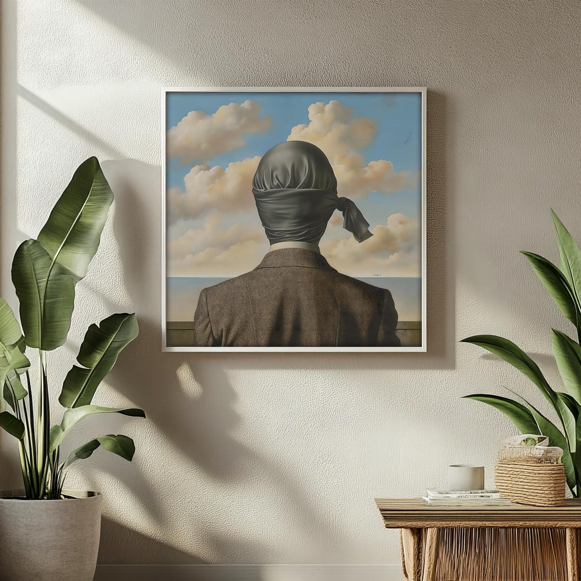 Surreal Portrait Of A Blindfolded Man Facing The Sea And Clouds Poster - Image 2
