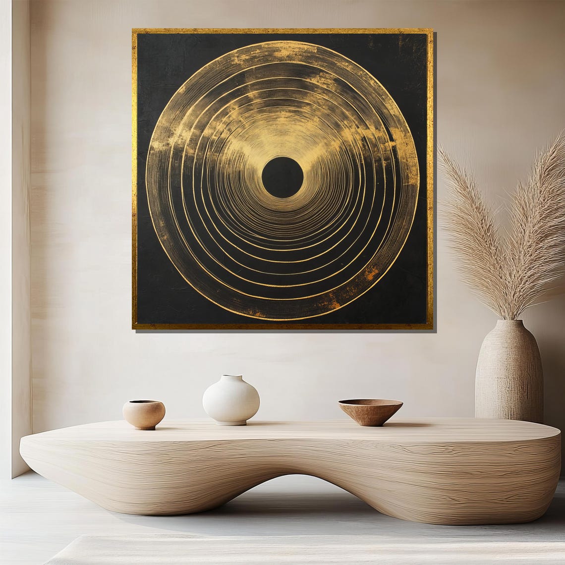 Black and Gold Concentric Circles Minimalist Geometric Poster