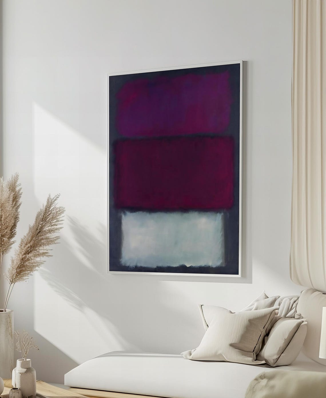 Deep Maroon Purple And White Soft Color-Field Abstract Art Wall Poster