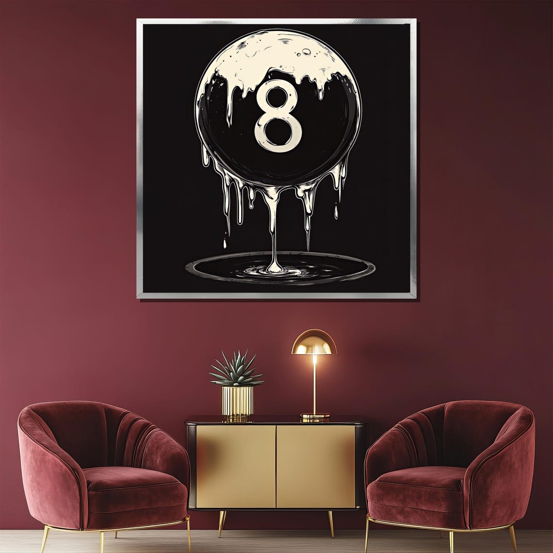 Melting 8 Ball Dripping Surreal Billiards Game Room Art Poster - Image 2