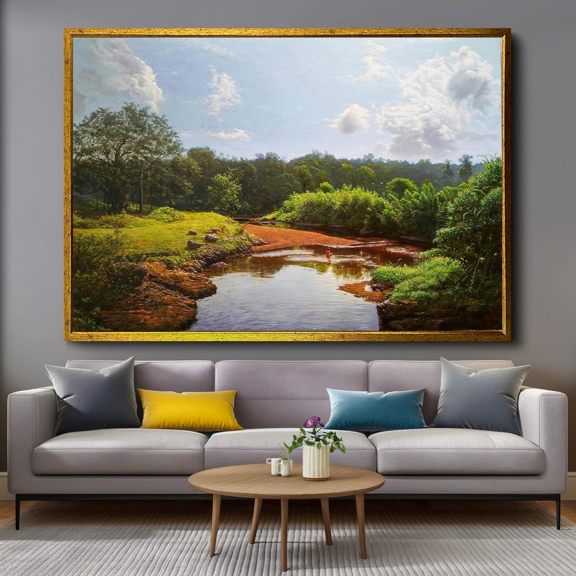 Serene Green Forest River Landscape Peaceful Nature Art Poster - Image 4
