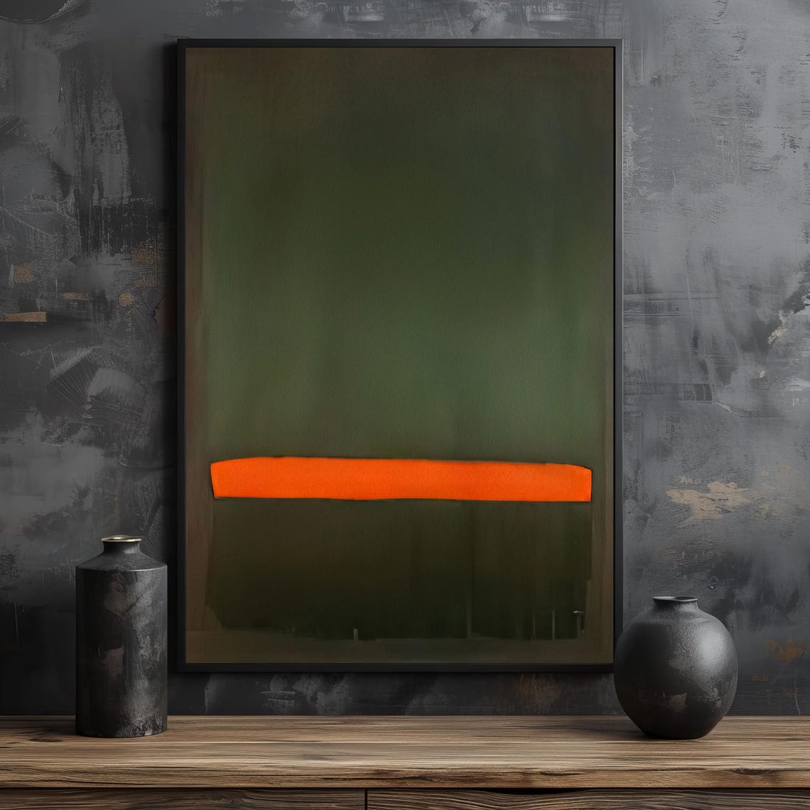 Deep Green Vibrant Orange Minimalist Abstract Art Decor Poster - Image 2