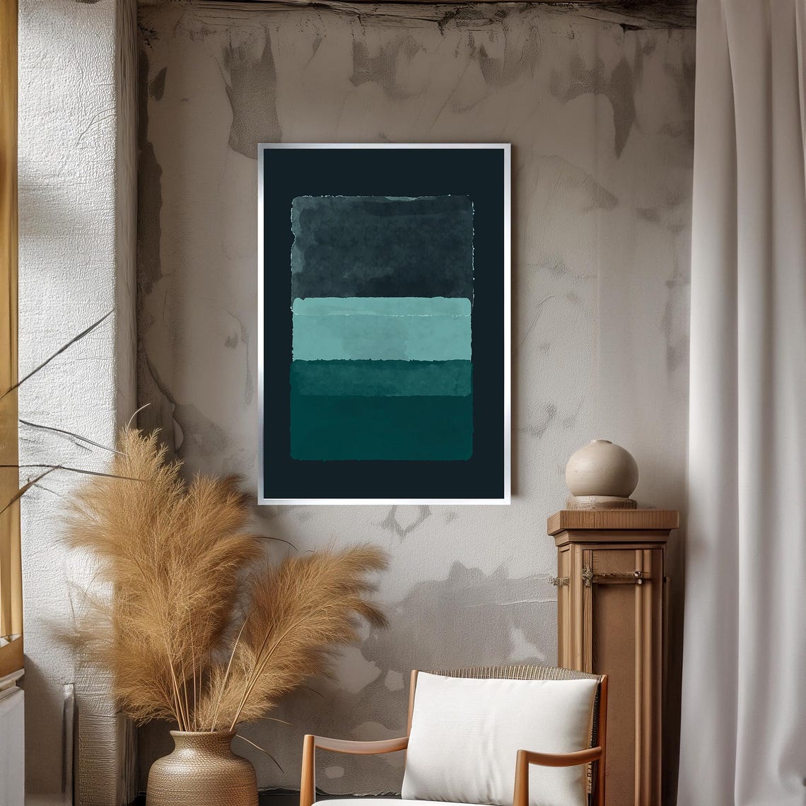 Mark Rothko Style Layered Teal Watercolor Abstract Art Poster - Image 3