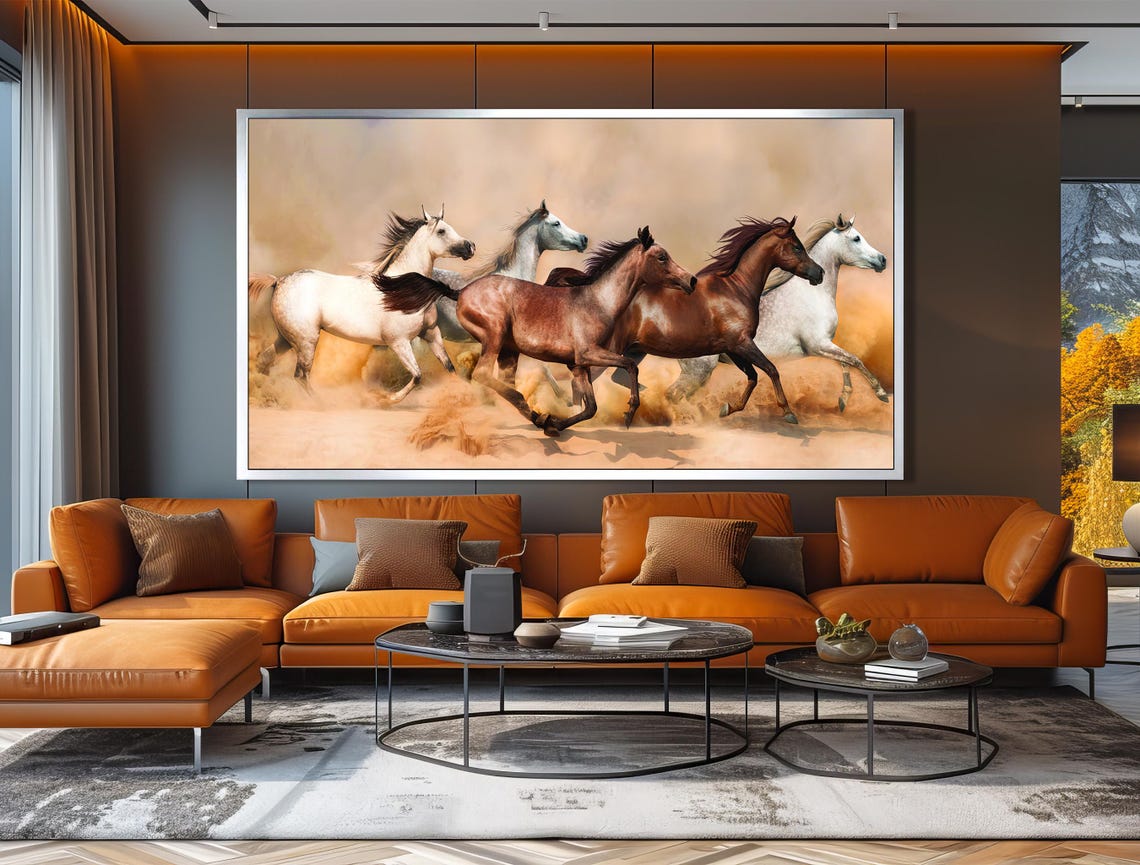 Dynamic Herd of Arabian Horses Galloping Desert Dust Art Poster - Image 3