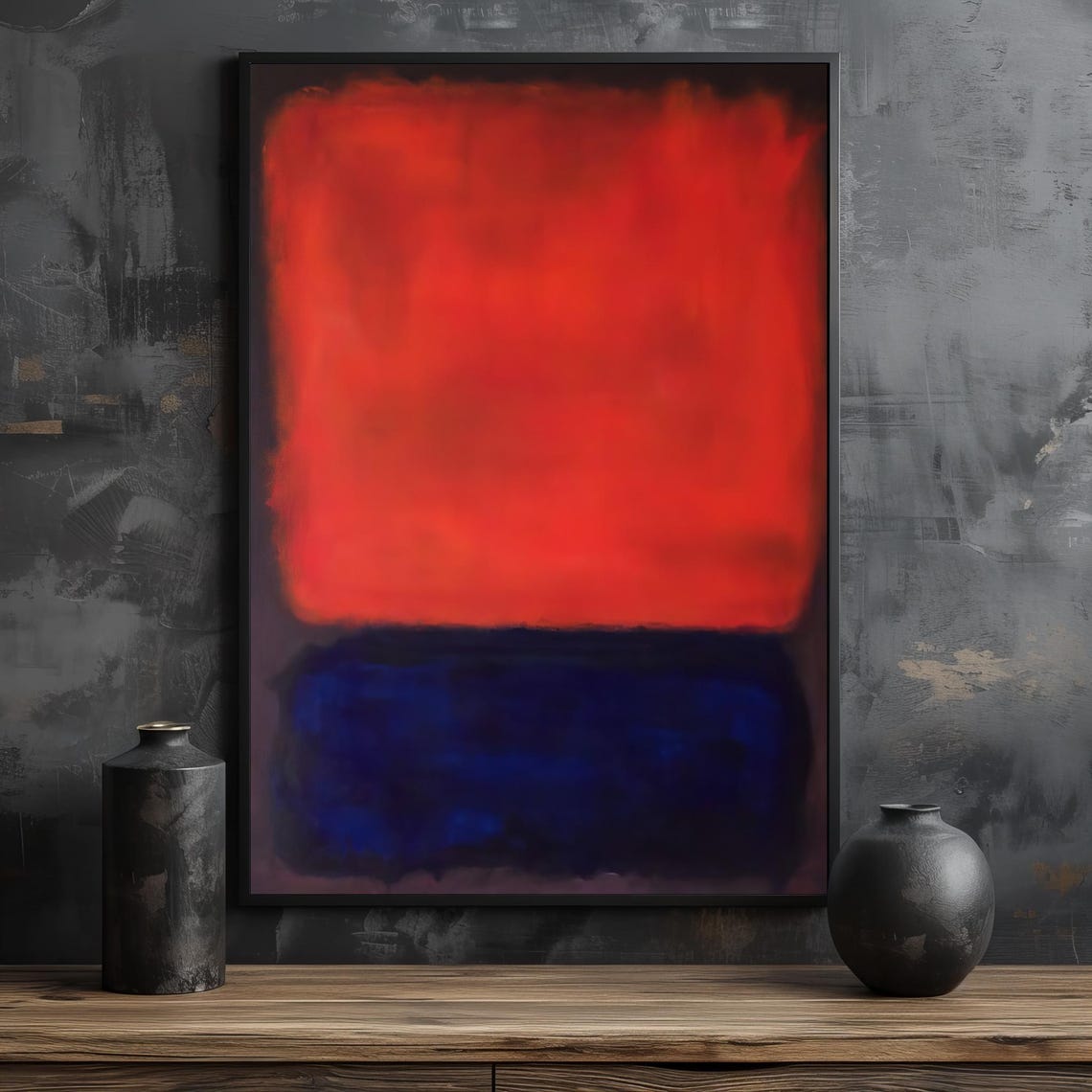 Dramatic Mark Rothko Painting In Rich Red And Deep Blue Bold Abstract Art Gift For Modern Home Decor - Image 2
