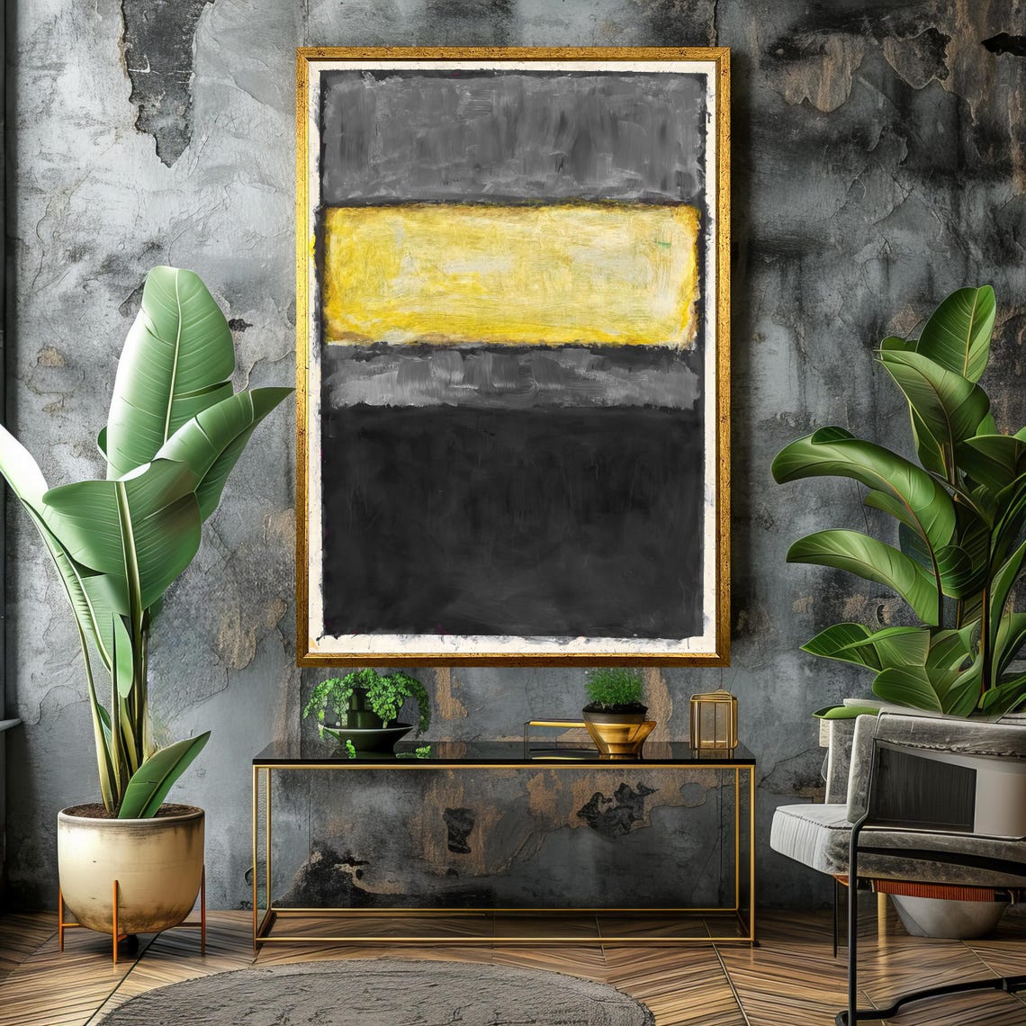 Textured Gray Yellow Black Color-Field Abstract Modern Poster - Image 4