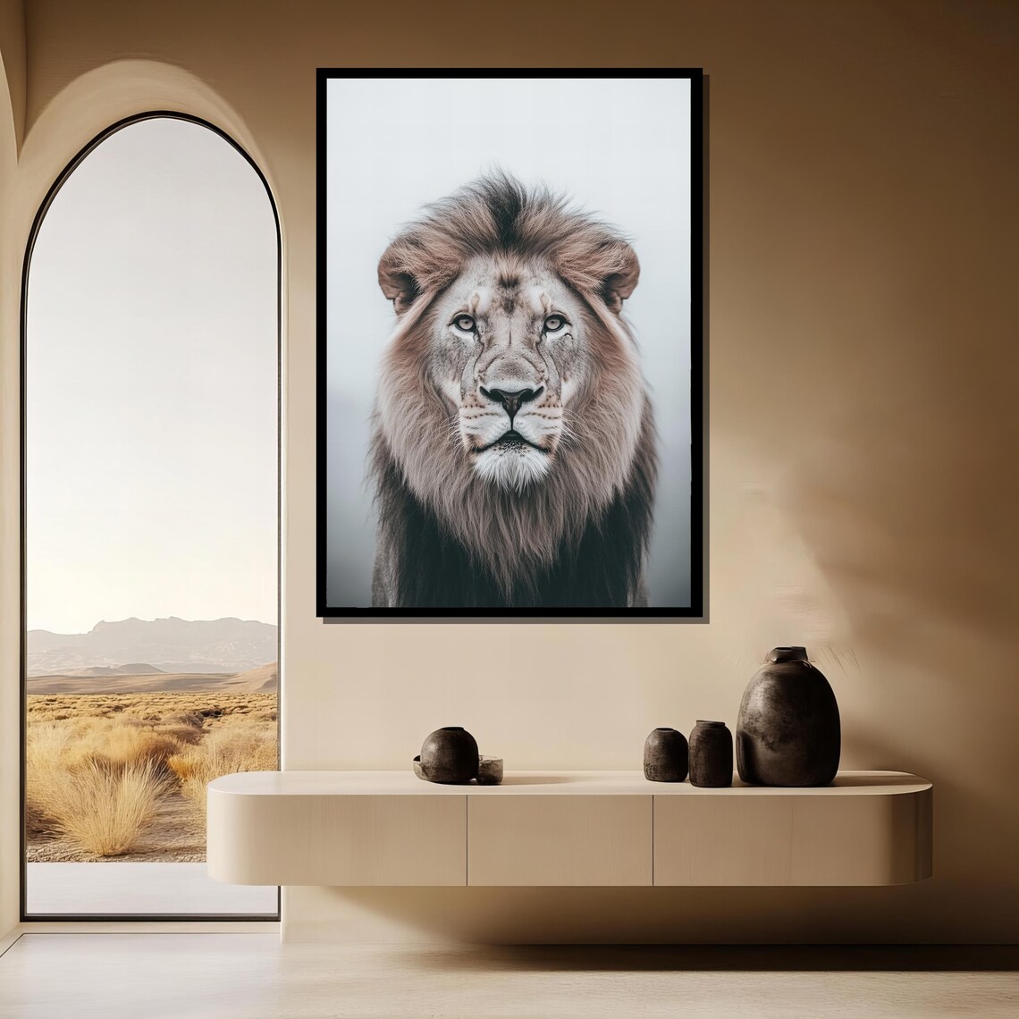 Majestic Lion Portrait Facing Forward Wildlife Photography Art Poster - Image 3