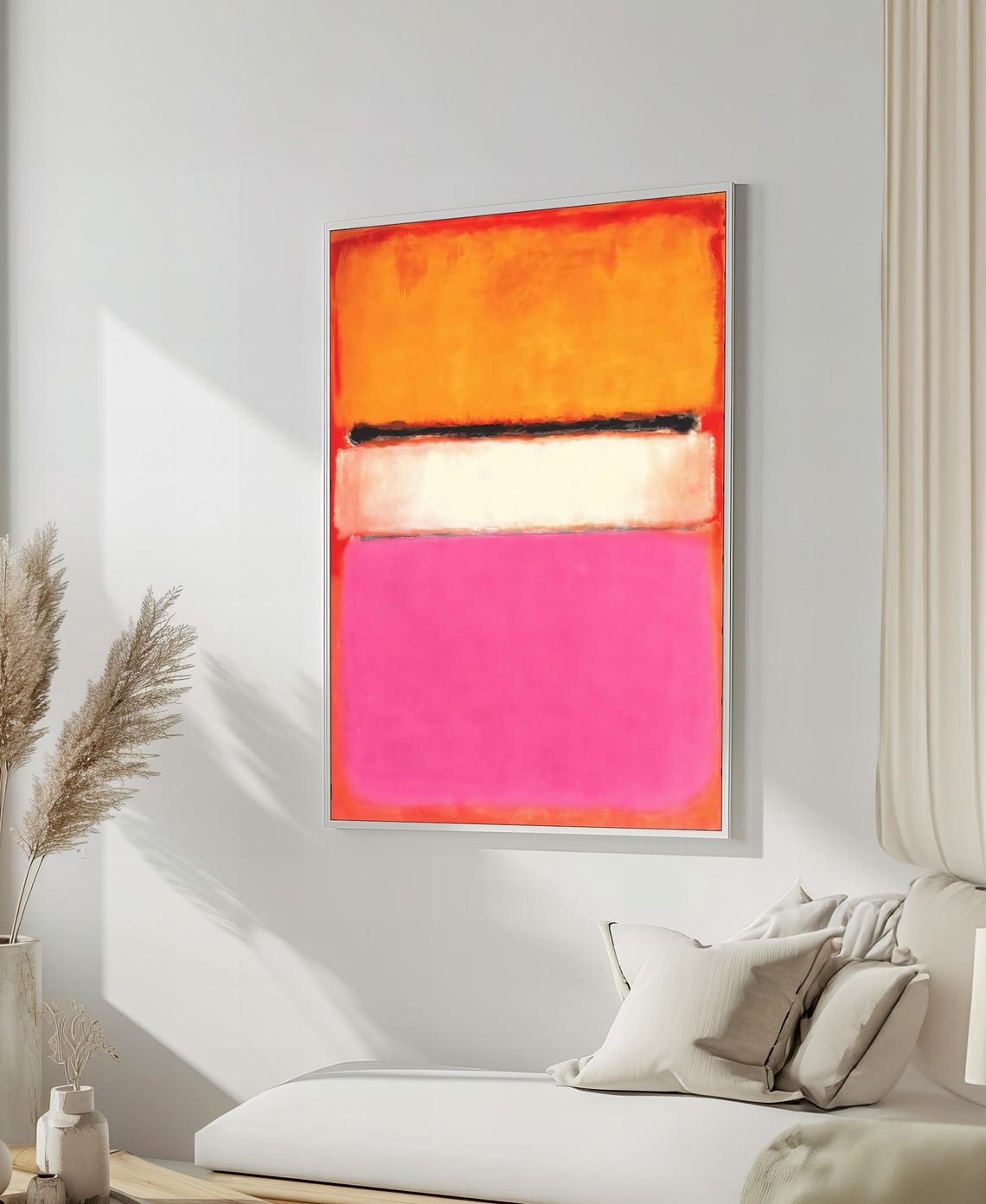 Vibrant Orange Pink White Banded Abstract Color-Field Poster