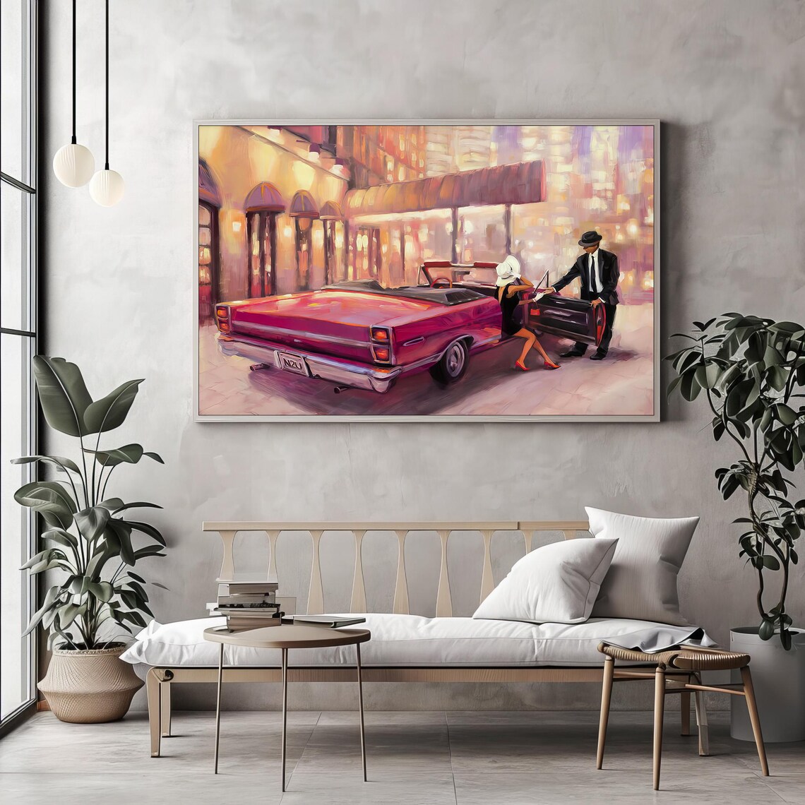 Romantic Night Out Classic Red Convertible and Couple Art Poster - Image 2