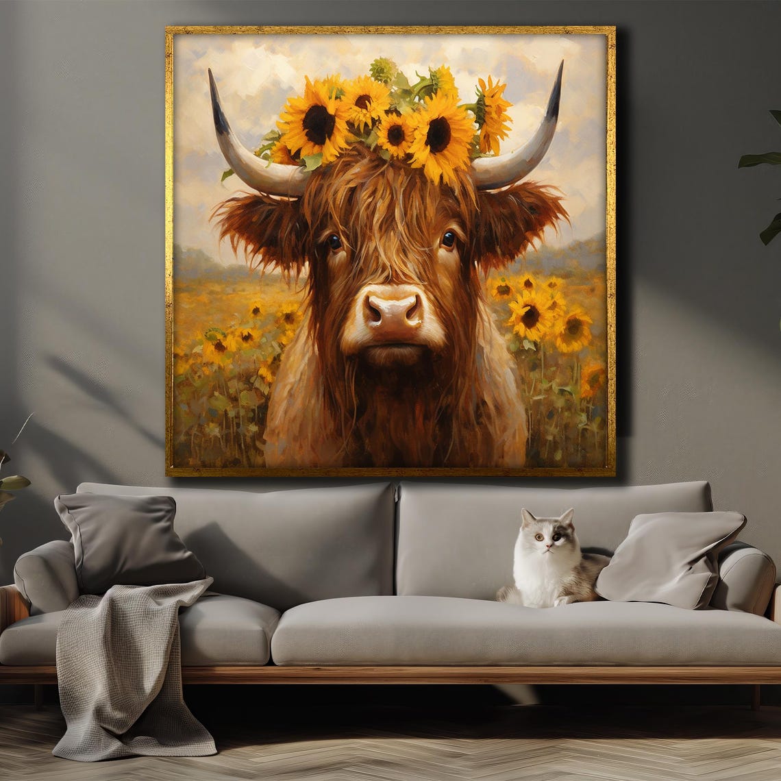 Charming Highland Cow With A Sunflower Crown In A Sunny Field Poster - Image 4