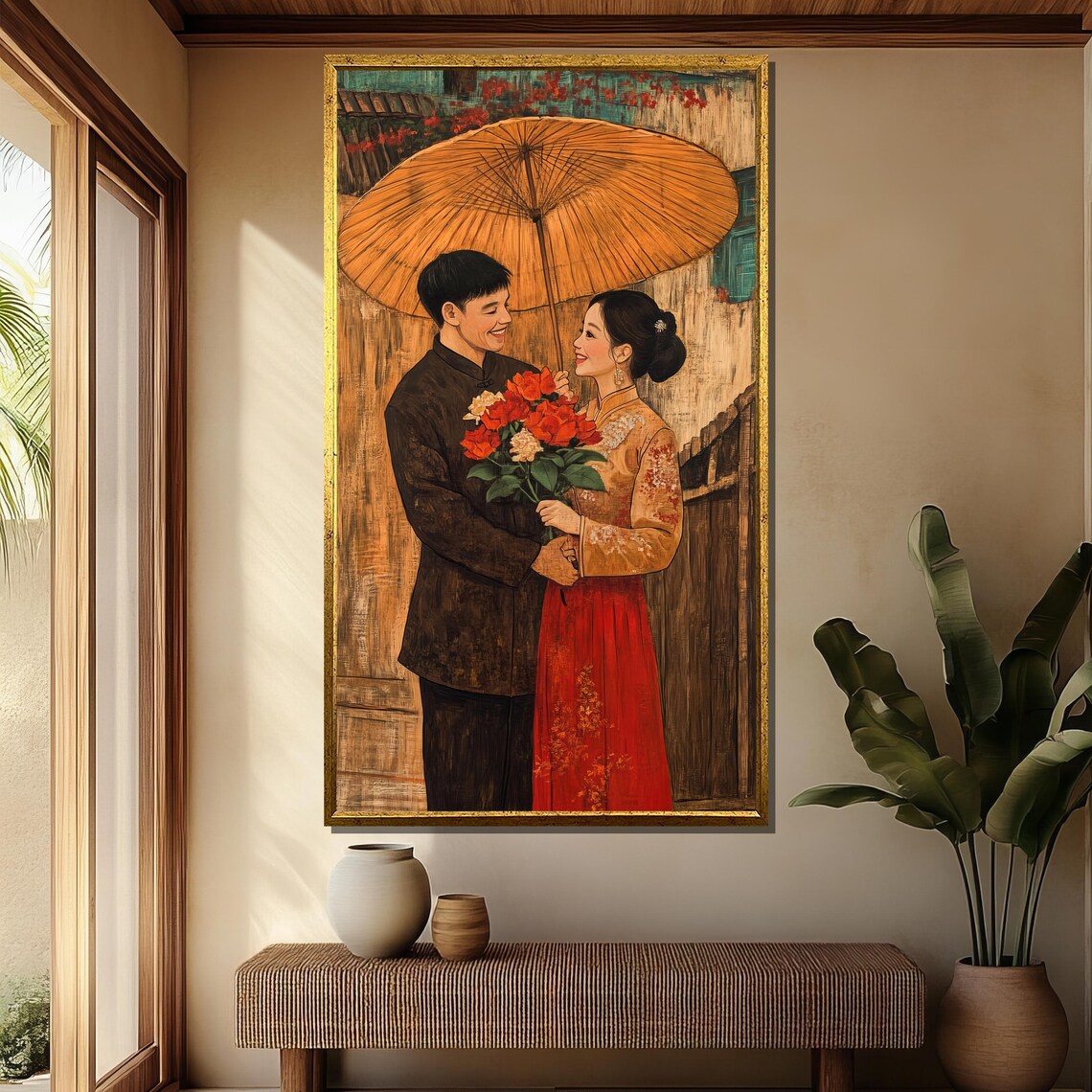 Asian Couple Under Oil Paper Umbrella Traditional Romance Poster - Image 4