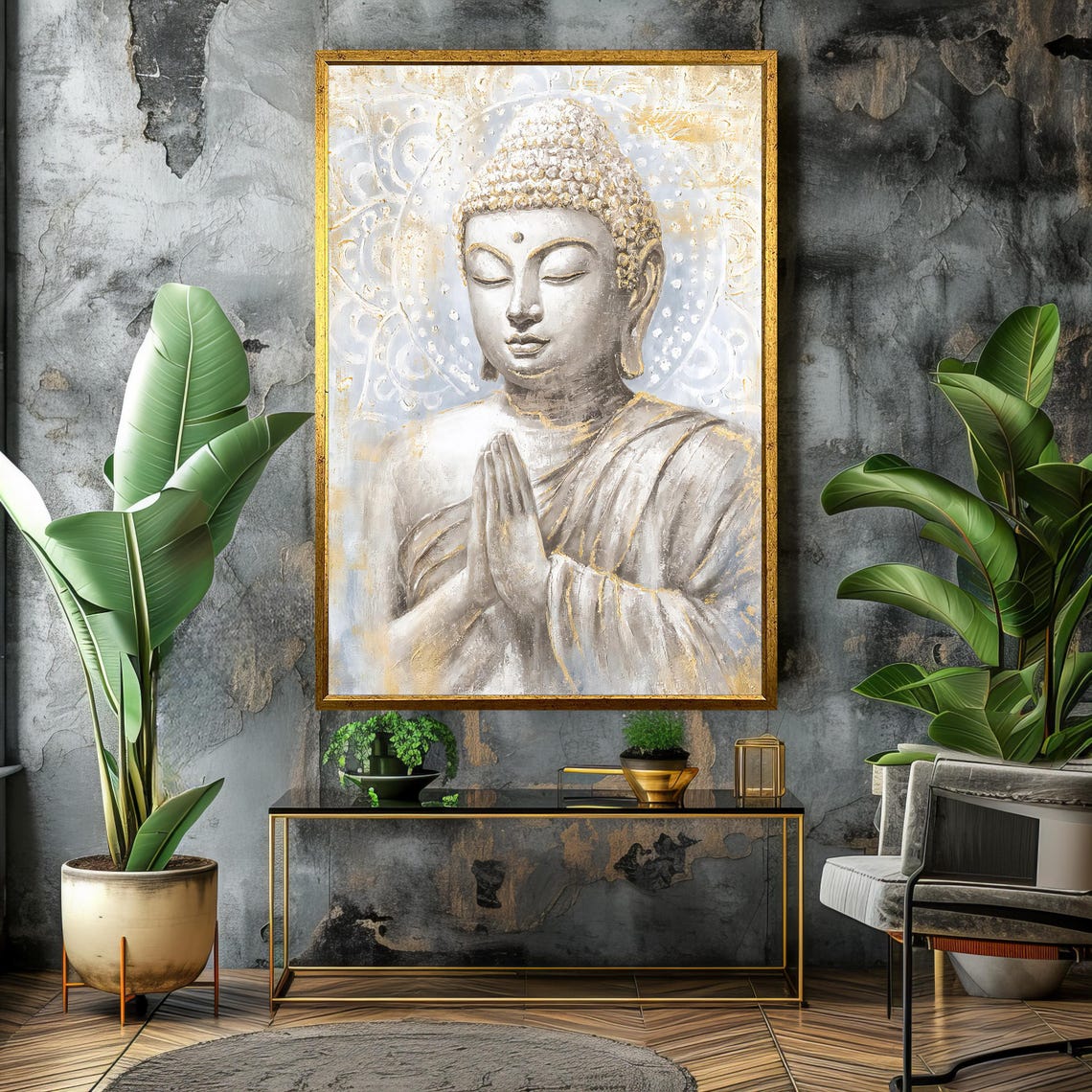 Golden Praying Buddha Serene Zen Spiritual Meditation Poster - Image 4