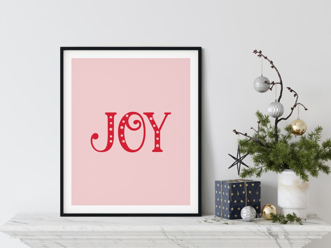 Joy Big Red Letters Blush Pink Modern Minimalist Christmas Poster - Image 3