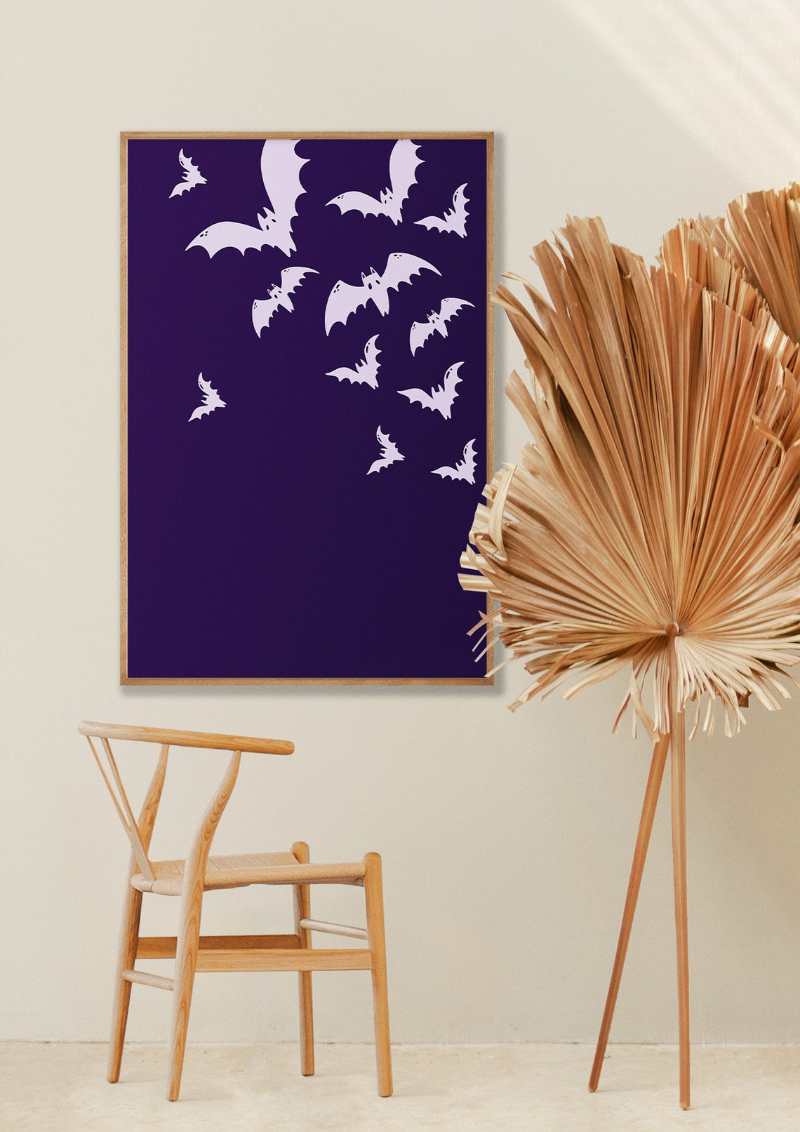 Flying Bats Silhouette Halloween Print Dark Purple Spooky Wall Decor - Image 3