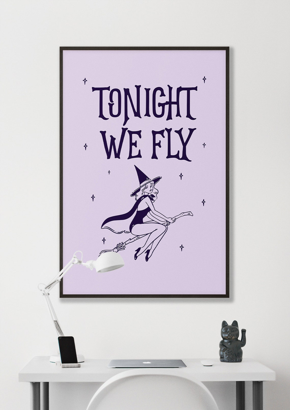 Tonight We Fly Retro Witch Broom Halloween Quote Wall Poster - Image 5