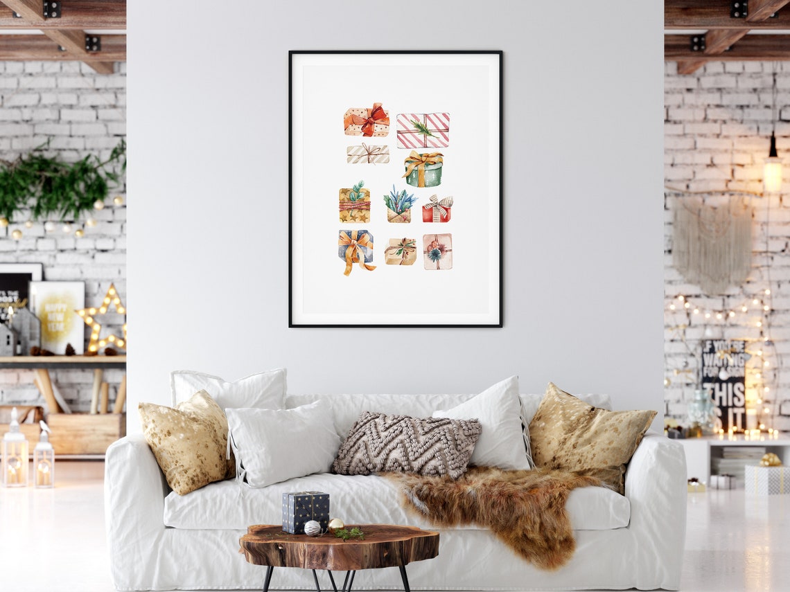 Watercolor Christmas Gifts Collage Festive Wall Decor Poster - Image 5