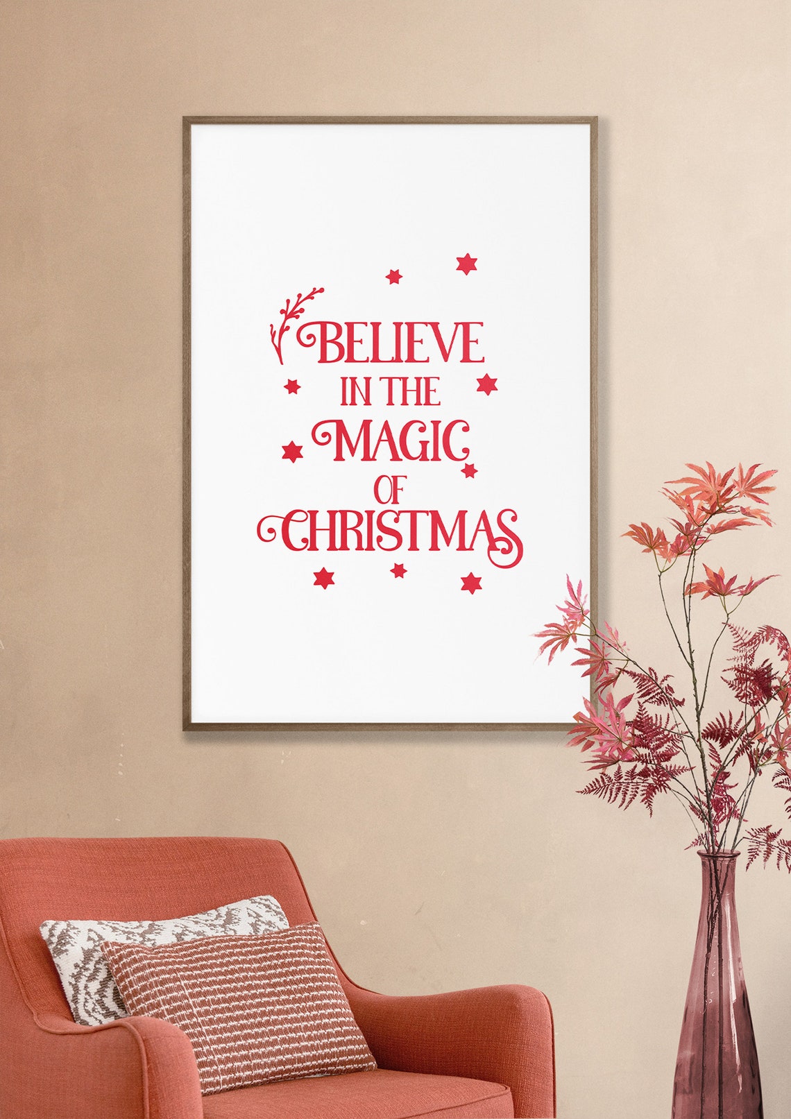 Believe In The Magic Of Christmas Red Star Typography Poster - Image 2