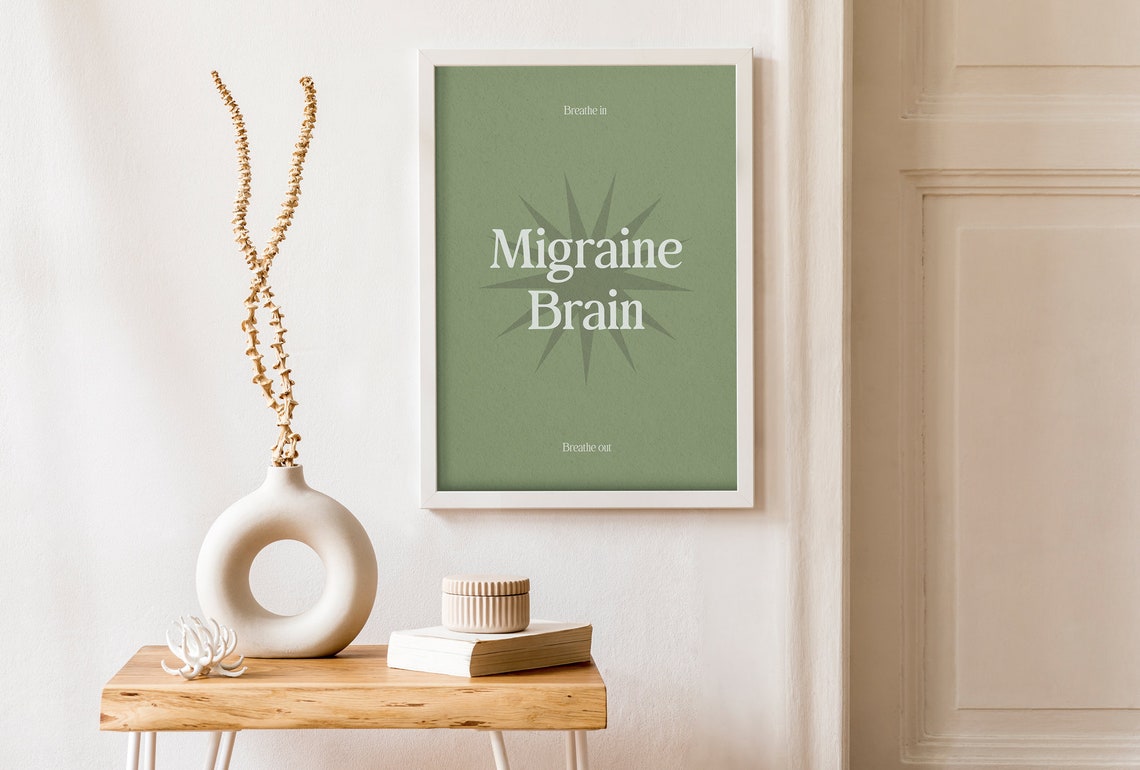Migraine Brain Breathe In Breathe Out Sage Green Mindfulness Poster - Image 3