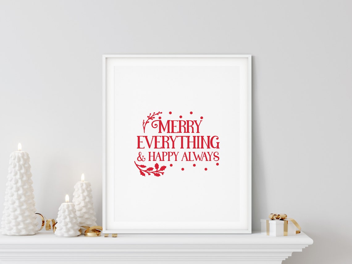 Merry Everything Happy Always Holly Red Lettering Holiday Poster - Image 2