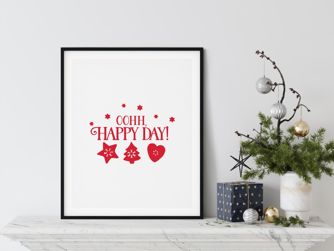 Ooh Happy Day Star Tree Heart Ornaments Red Christmas Word Poster - Image 2