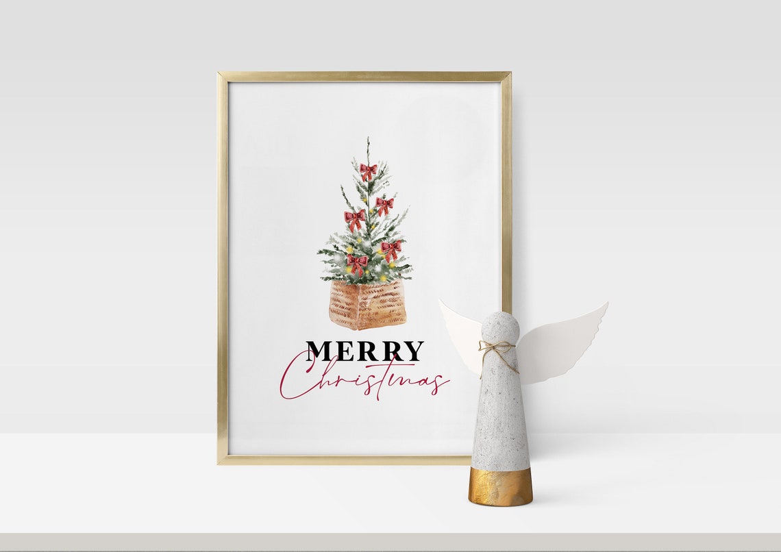 Watercolor Potted Christmas Tree Merry Christmas Holiday Decor Print - Image 2