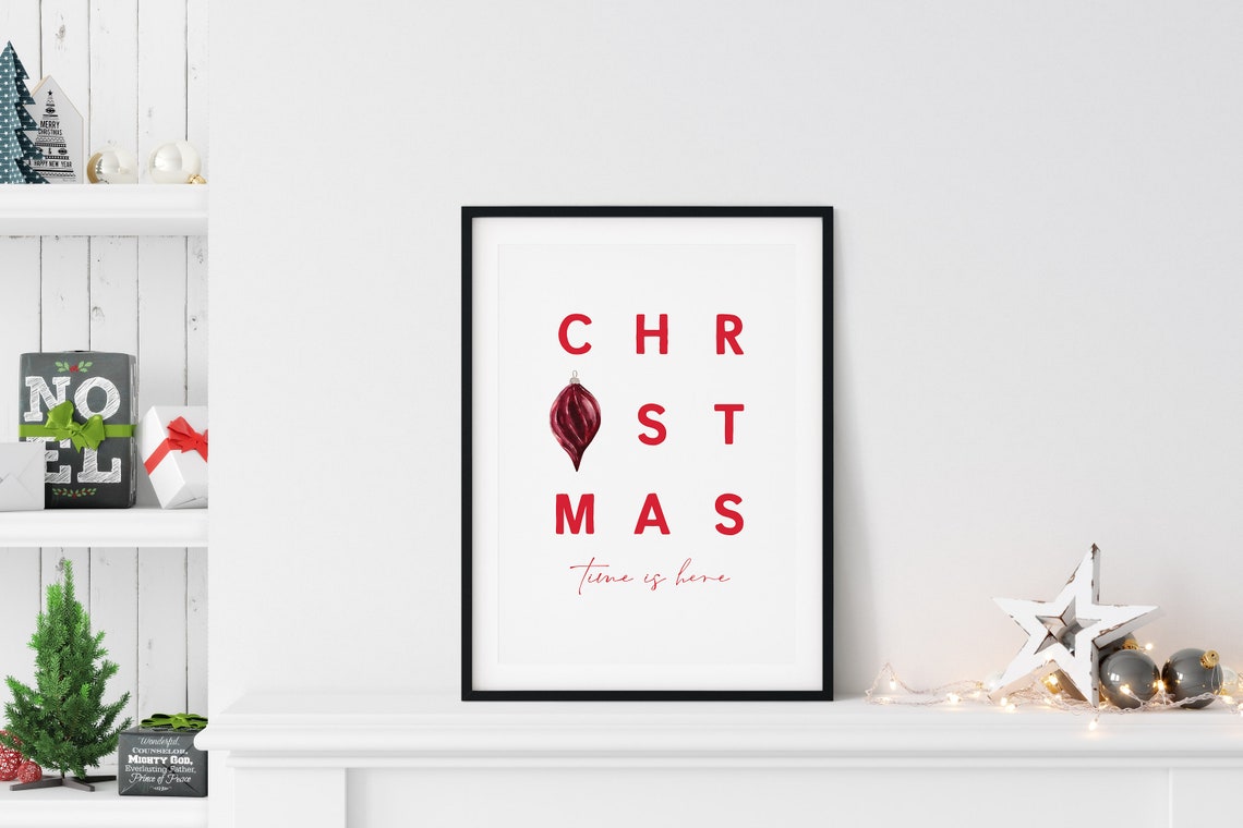 Christmas Time Is Here Ornament Letter Grid Minimalist Holiday Poster - Image 2