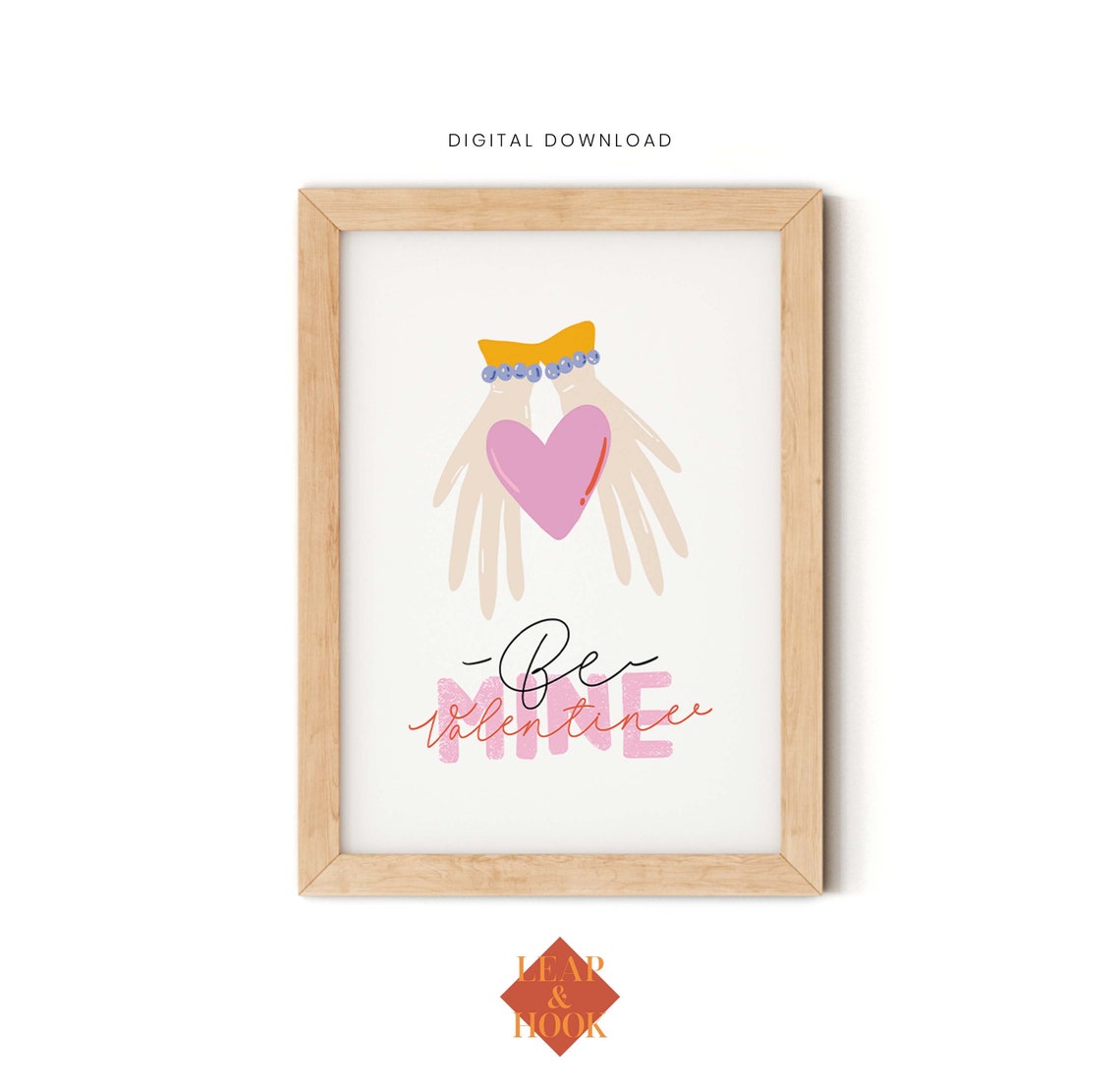 Be Mine Valentine Retro Hands Holding Heart Pink Love Poster - Image 5