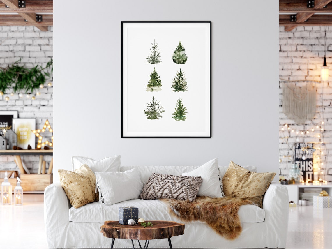Six Watercolor Pine Trees Botanical Winter Evergreen Forest Poster - Image 5
