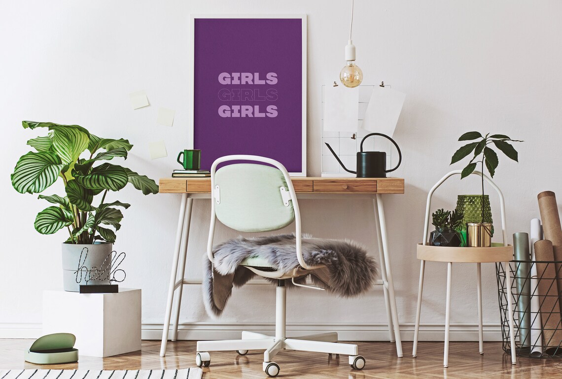 Girls Girls Girls Bold Purple Typography Print for Teen Bedroom Decor - Image 5