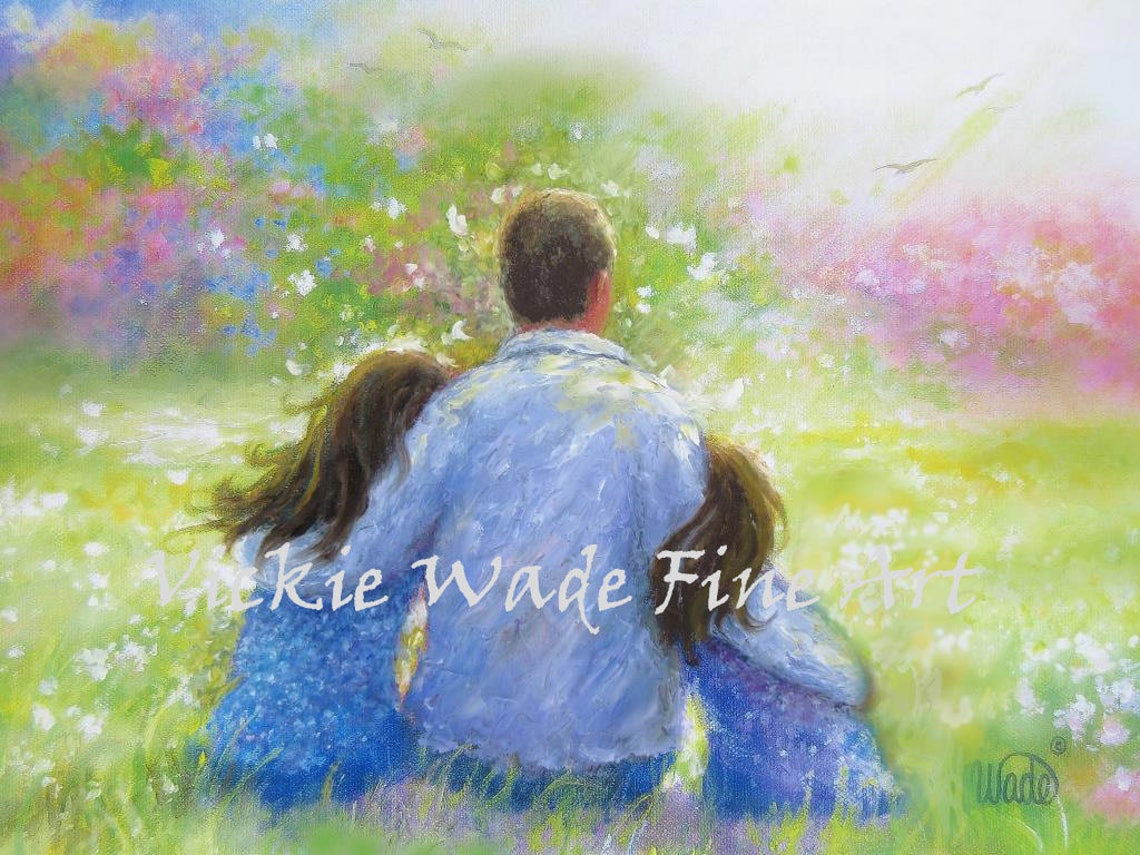 Father Two Daughters Art Print Dad Grandpa Gray Hair Two Girls Painting Images Fathers Day Gift Gift Dad Grandpa Vickie Wade Art