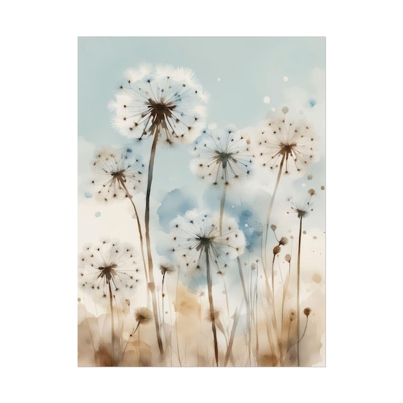 Blue Dandelion Art Print Watercolor Wildflowers Painting Floral Flowers Wall Botanical Poster Dandelions 25