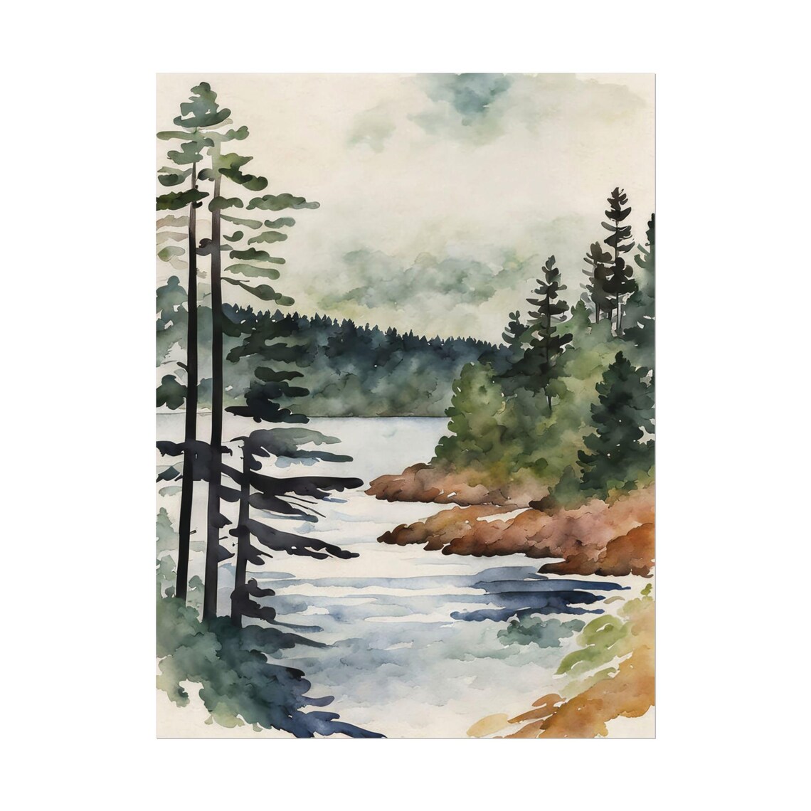 Maine Beach Watercolor Acadia Landscape Art Print