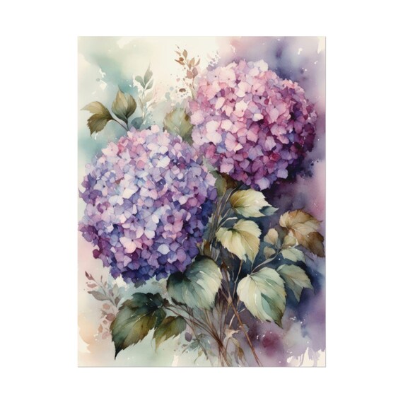 Purple Hydrangea Watercolor Painting Floral Wall Art Flowers Artwork Neutral Botanical Print From An Original 22