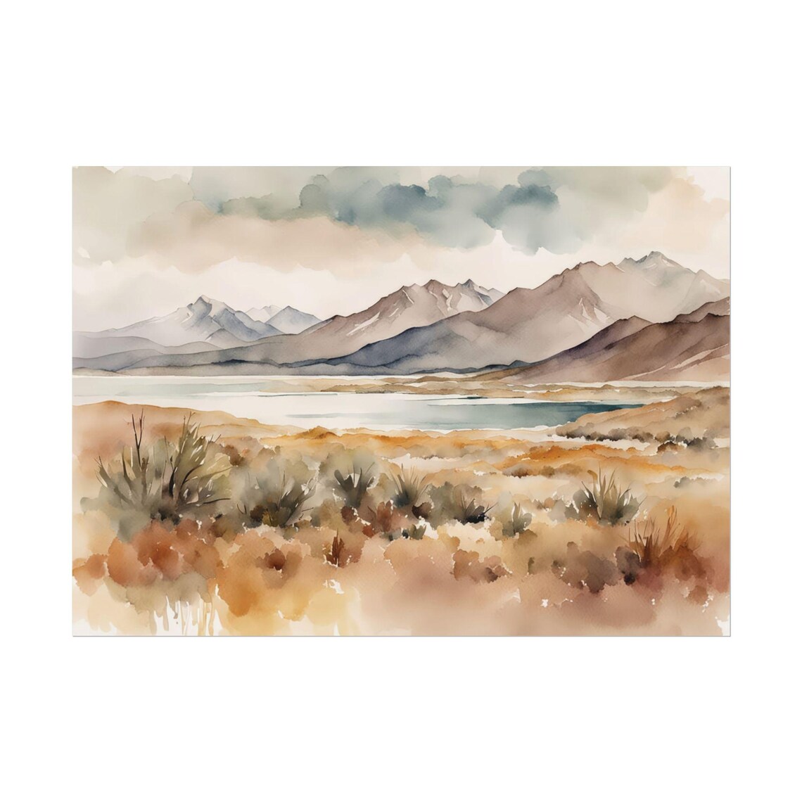 Antelope Island State Park Watercolor Art Print, Utah