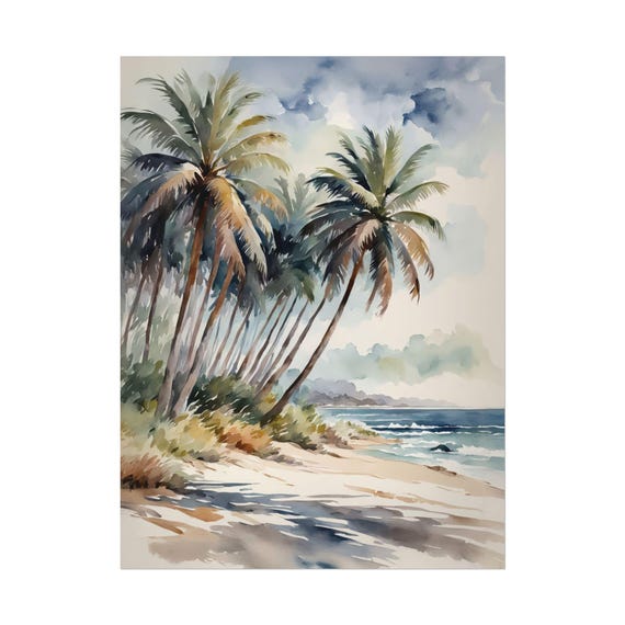 Palm Trees Watercolor Print Coastal Beach Painting Art Poster Florida Ocean Wall