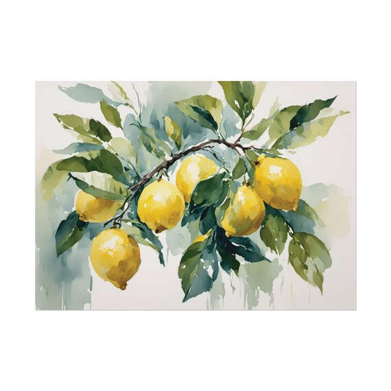 Lemon Tree Branch Watercolor Botanical Citrus Orchard Fruit Poster