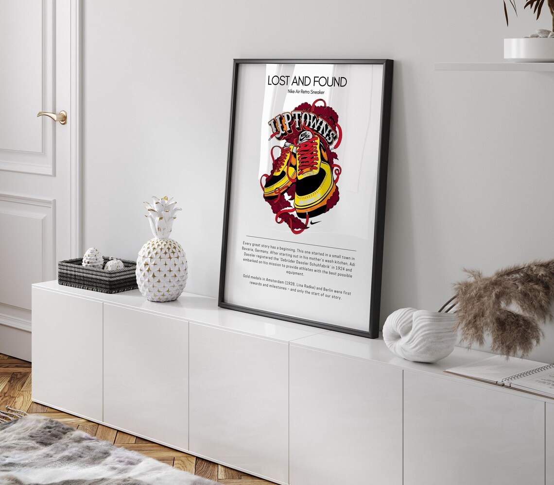 Nike Lost and Found Retro Yellow Uptown Sneaker Vintage Art Poster - Image 3