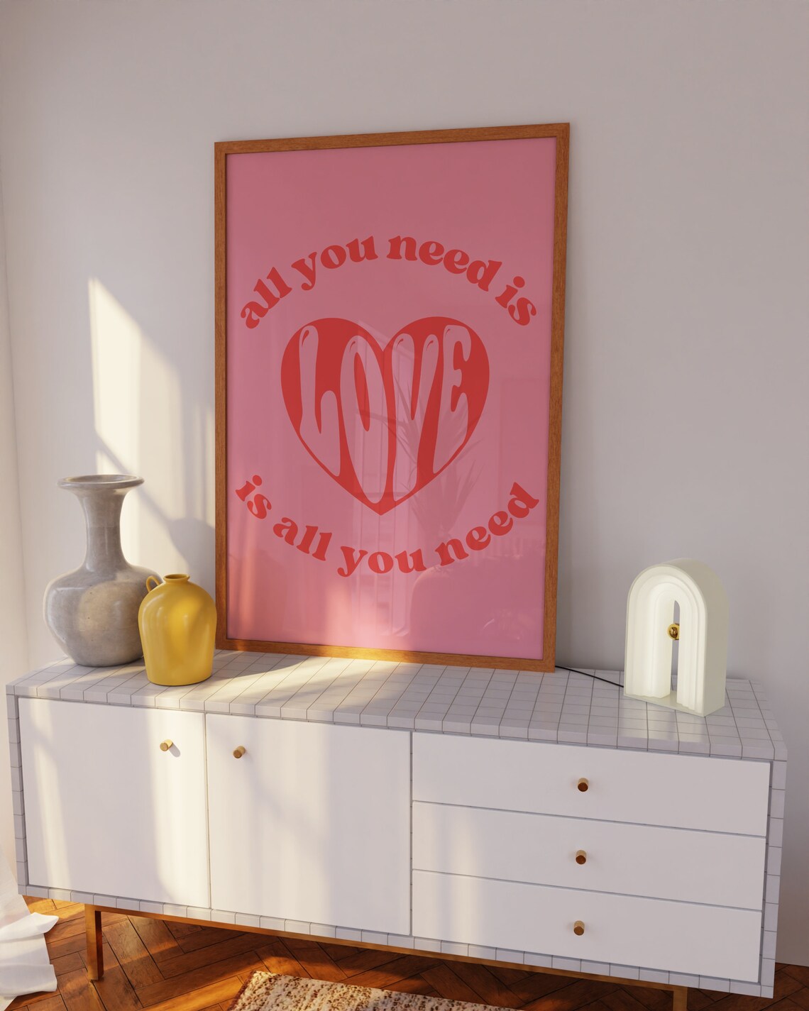 All You Need Is Love Retro Heart Pink Valentines Quote Poster - Image 2