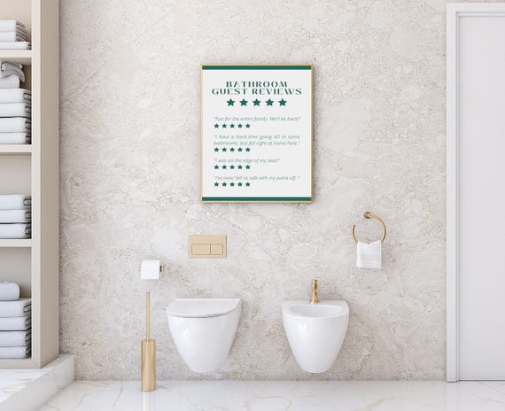 Green Bathroom Guest Reviews Funny Print 5 Star Rating For Toilet Poster Fun Wall Art Loo Sign Housewarming Gift