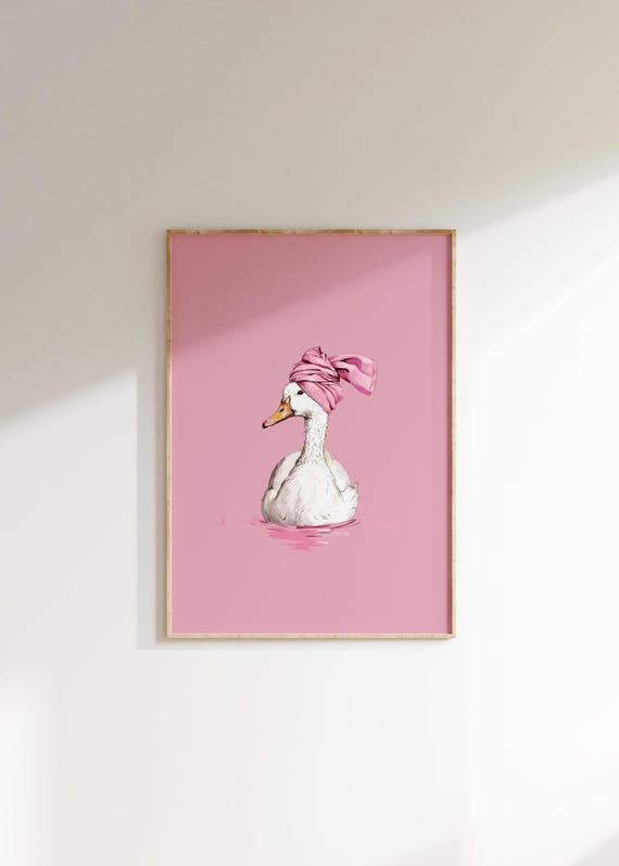 Swimming Duck In Towel, Cute Nursery Art Print