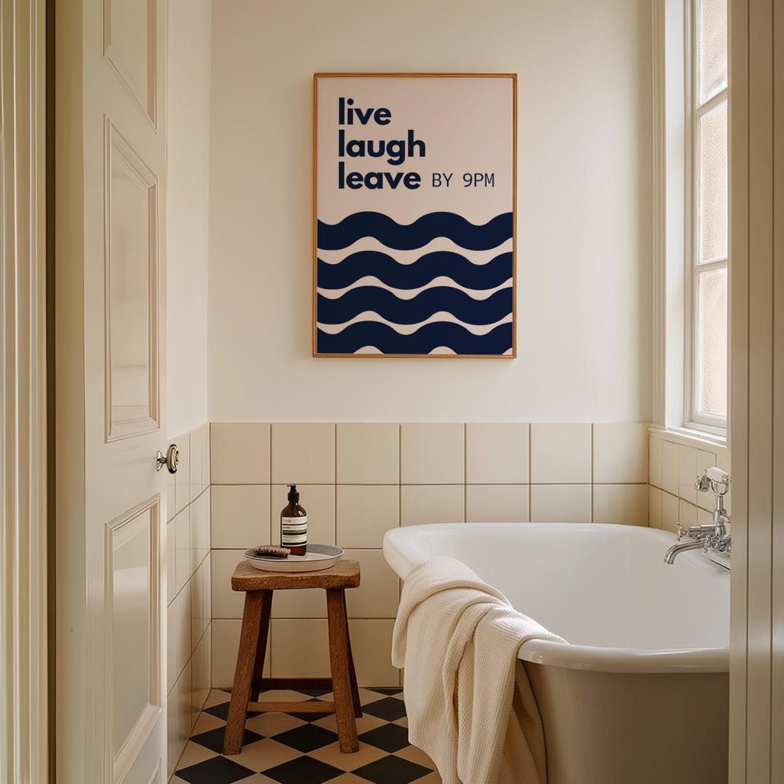 Funny Dorm Live Laugh Leave By 9PM Navy Blue Wavy Abstract Poster - Image 3