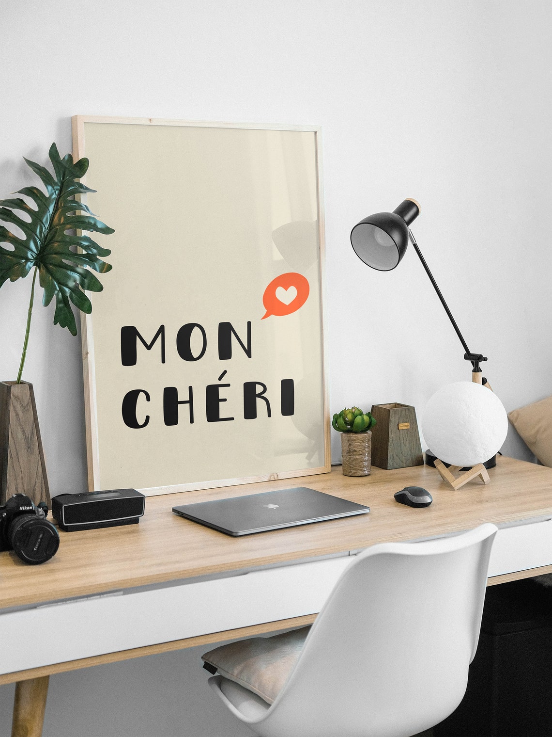 Mon Cheri French Love Quote Beige Heart Speech Bubble Poster - Image 3