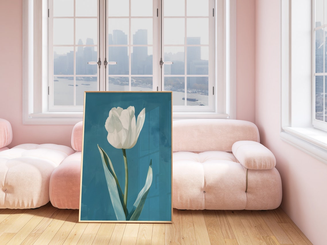 Tulip Painting Print White Flower Wall Art Trendy Flower Poster Flower Market Poster Aesthetic Room Decor Spring Floral Painting - Image 3