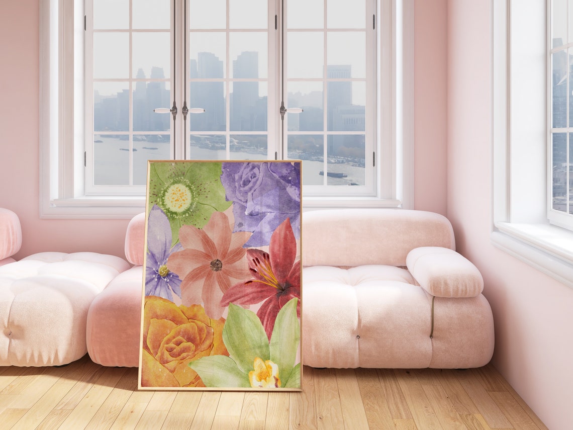 Colorful Watercolor Flower Collage Rose Lily Daisy Botanical Poster - Image 3