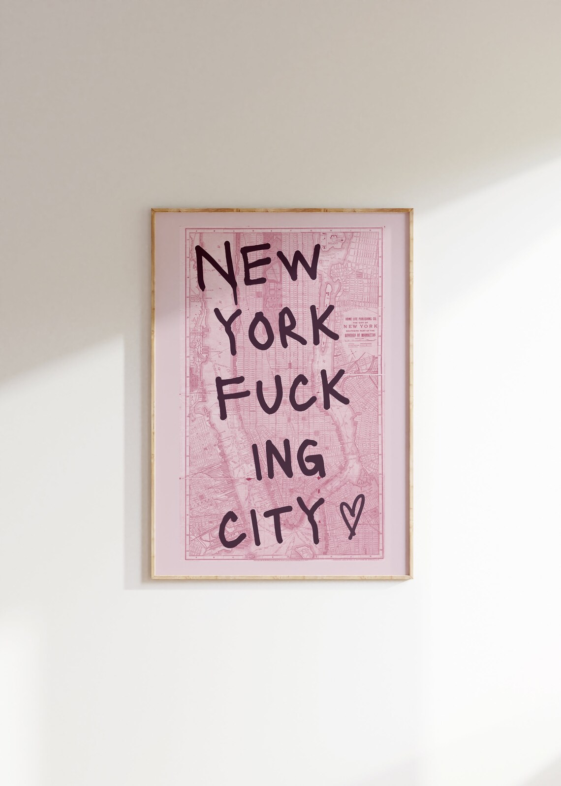 New York City Map Print, Trendy Blush Pink