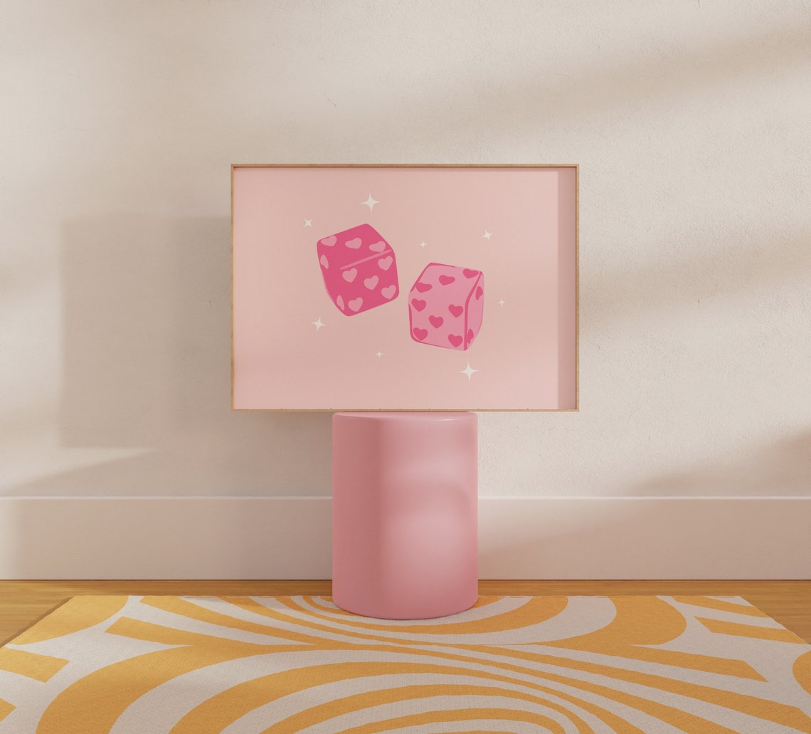 Pink Lucky Dice Hearts Retro Preppy Cute Girly Wall Art Decor
