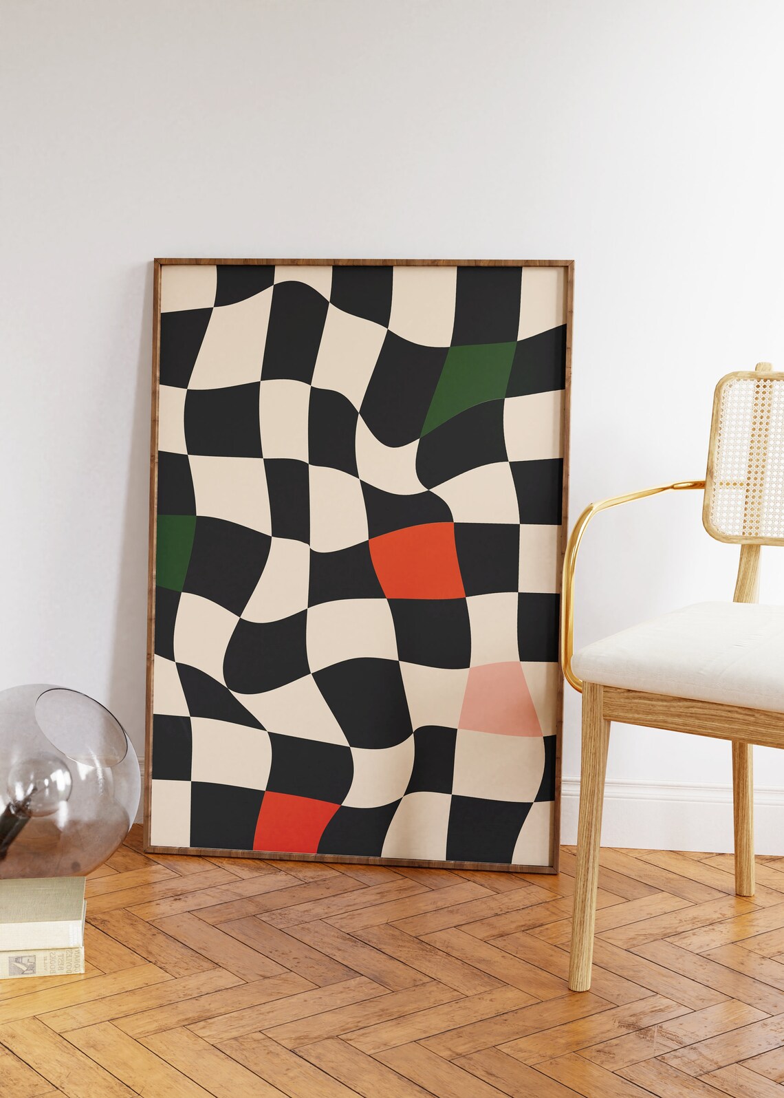 Retro Checkered Abstract Geometric Wall Art Print - Image 3