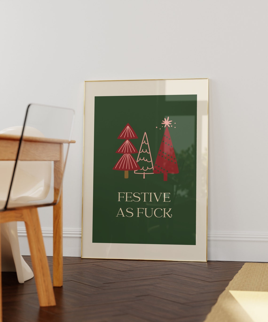 Funny Festive Green Christmas Tree Retro Holiday Quote Poster - Image 3