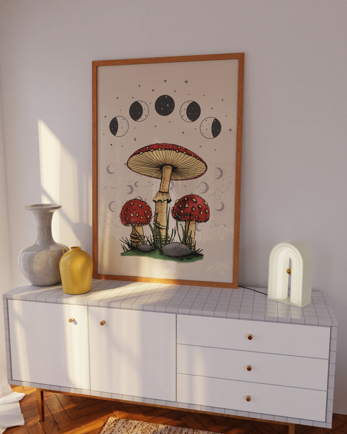 Fly Agaric Mushroom Moon Phase Witchy Cottagecore Art Poster - Image 3